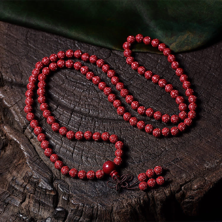 Mythstone 108 Mala Beads Cinnabar Om Mani Padme Hum Pattern Engraved Blessing Bracelet