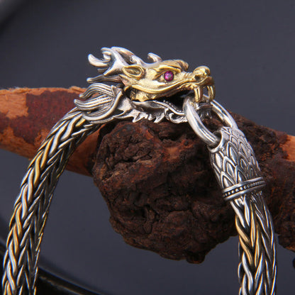 Mythstone 925 Sterling Silver Year Of The Dragon Auspicious Dragon Protection Metal Braided Design Bracelet