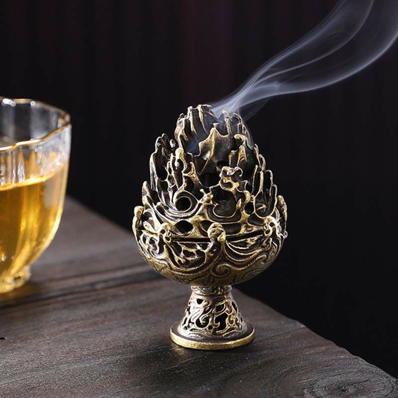 Mythstone Tibetan Mini Mountain Pattern Meditation Copper Alloy Incense Burner