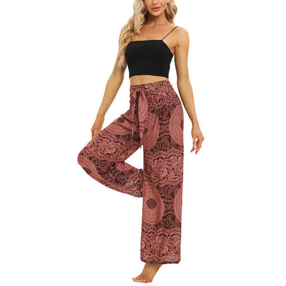 Mythstone Boho Lace-up Wide Leg Pants Women's Yoga Pants