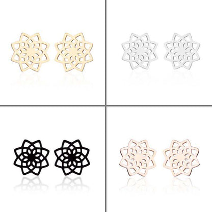 Mythstone Tibetan Lotus Pattern New Beginning Stud Earrings