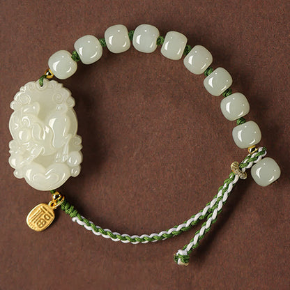 Mythstone 925 Sterling Silver Chinese Zodiac Hetian Jade Happiness Luck String Bracelet