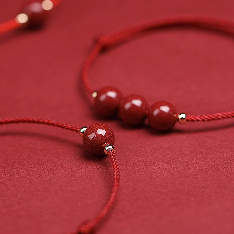 Mytthstone Natural Lucky Cinnabar Bead Blessing String Bracelet Anklet