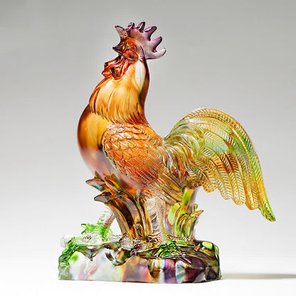 Gallo de cristal de Liuli hecho a mano de Mythstone, pieza de arte para decoración del hogar 