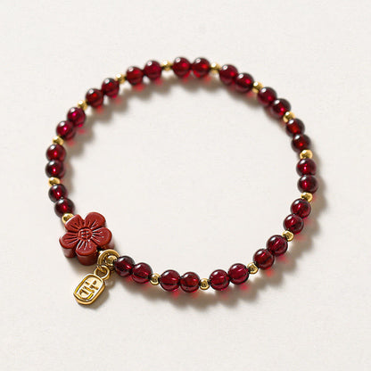 MythStone 14K Gold Natural Garnet Cinnabar Flower Calm Bracelet