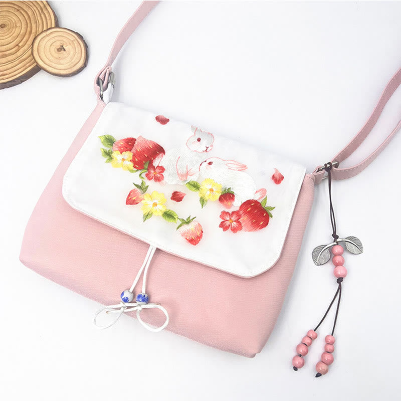 Bolso bandolera con bordado de camelia, epifilo, gardenia y flores de cerezo de Mythstone, bolso de hombro, bolso para teléfono móvil