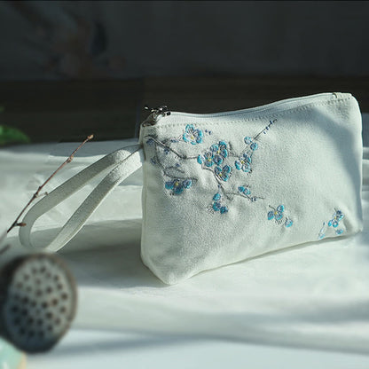 Mythstone Small Flower Plum Cherry Crane Peach Blossom Embroidery Canvas Wallet Shopping Purse