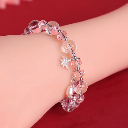 Pulsera con dije de estrella protectora de cristal blanco y rosa Mythstone