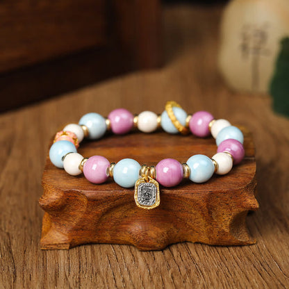 Pulsera de protección con cuentas de porcelana y ceniza de incienso de cristal de Liuli con cabeza de león y conejo, diosa de la riqueza tibetana Zakiram