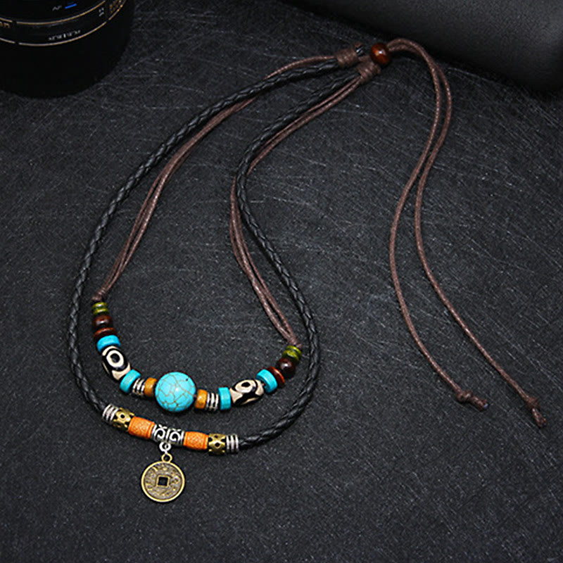 Mythstone Turquoise Dzi Bead Protection Necklace