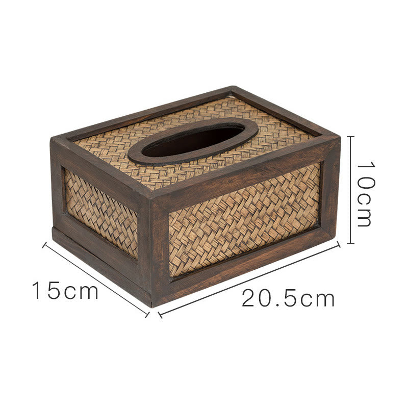 Mythstone Handmade Bamboo Woven Wood Tissue Box Wooden Tissue Holder Wipes Boxes Decoration