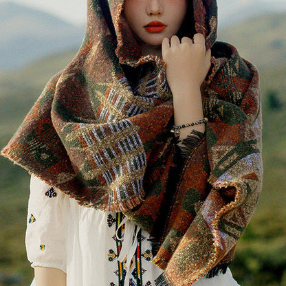 Mythstone Tibetan Shawl Classic Geometry Pattern Winter Cozy Travel Scarf Wrap