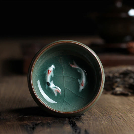 Mythstone Colorful Koi Fish Ceramic Teacup Kung Fu Tea Cup Bowl