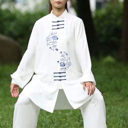 Mythstone Flower Embroidery Meditation Prayer Spiritual Zen Tai Chi Qigong Practice Unisex Clothing Set