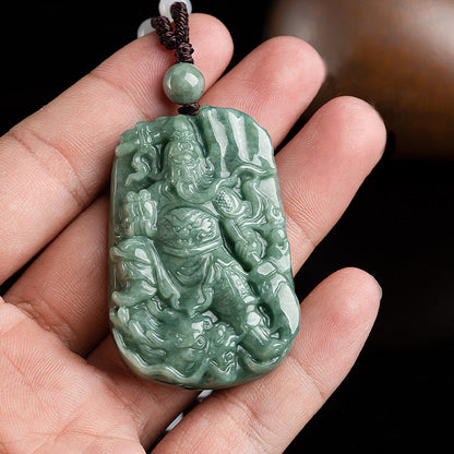 Colgante de collar con amuleto de riqueza Guan Gong de jade natural Mythstone