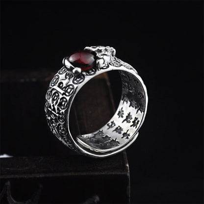 Mythstone FengShui PiXiu Red Garnet Wealth Ring