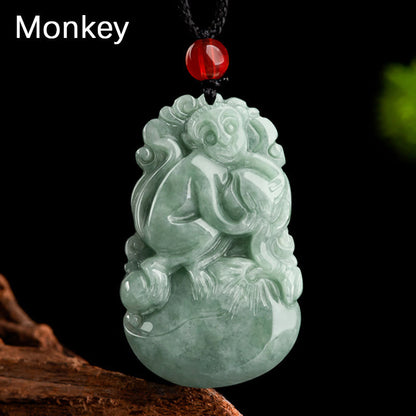 Mythstone Natural Green Jade 12 Chinese Zodiac Luck Prosperity Necklace Pendant