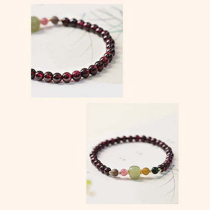 Mythstone Natural Garnet Hetian Jade Tourmaline Bead Passion Bracelet