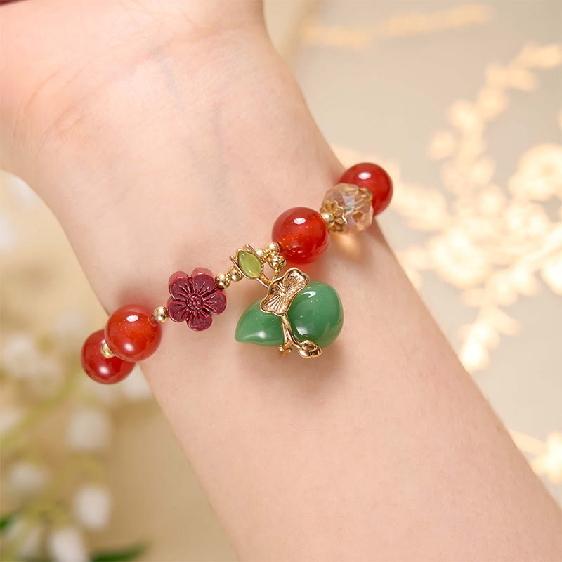 Mythstone Natural Red Agate Green Agate Gourd Cinnabar Flower Beads Confidence Bracelet