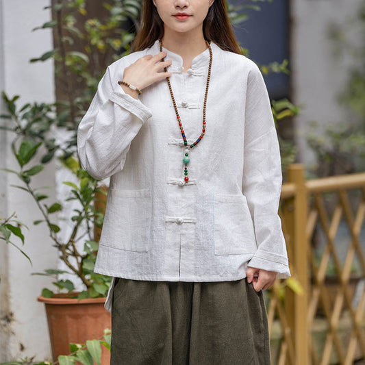 Mythstone Frog-Button Design Shirt Tai Chi Meditation Top Clothing Ramie Linen Jacket