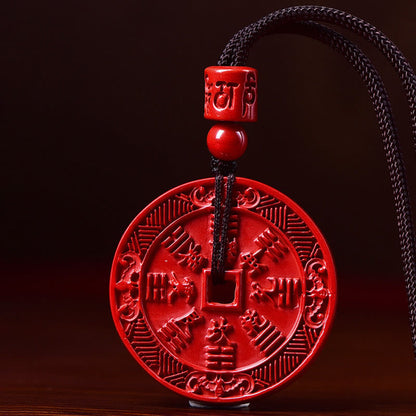 Mythstone Natural Cinnabar Mountain Ghosts Spend Money Bagua Blessing Necklace Pendant Key Chain