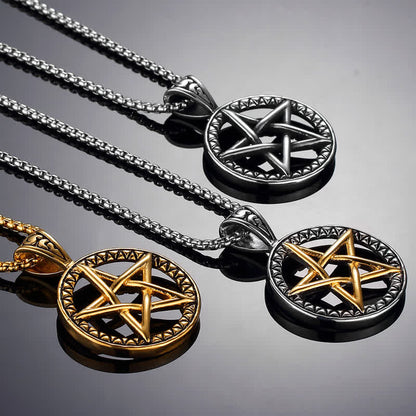 Mythstone Pentagram Titanium Steel Balance Necklace Pendant