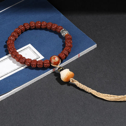 Mythstone Tibet Rudraksha Bodhi Seed Dzi Bead Lucky Cat Dancing Lion Wealth Bracelet Wrist Mala