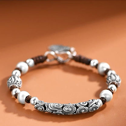 Mythstone Tibet Handmade Copper 999 Sterling Silver Auspicious Cloud Wealth String Bracelet