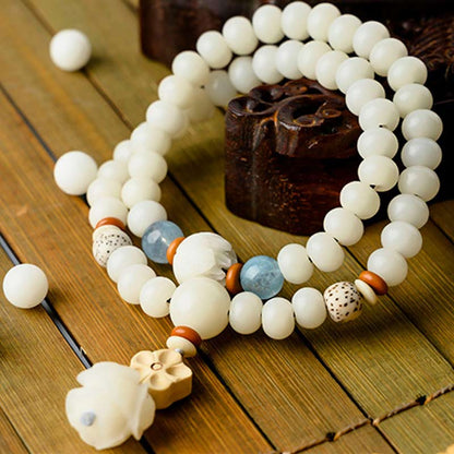 Mythstone Tibetan White Jade Bodhi Lotus Blessing Bracelet