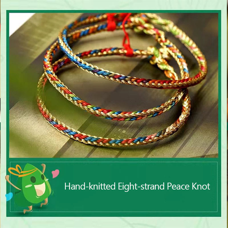 Mythstone 925 Sterling Silver Fu Character Zongzi Pattern Multicolored String Luck Handmade Braided Bracelet