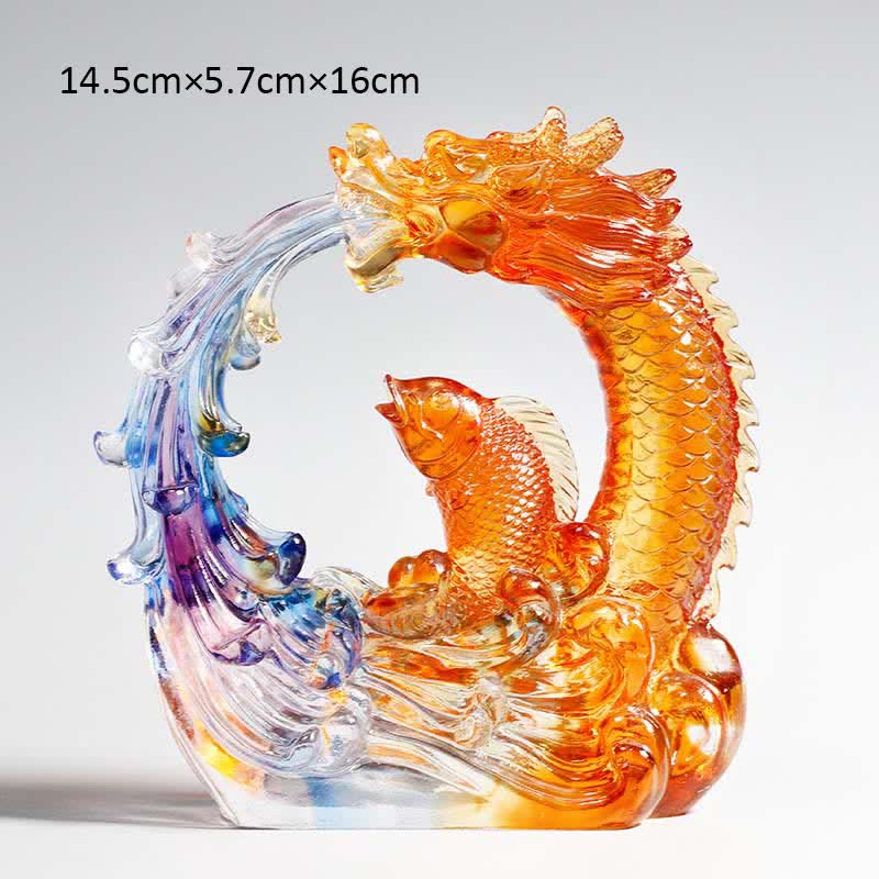 Mythstone Feng Shui Dragon Koi Fish Handmade Liuli Crystal Art Piece Home Office Decoration