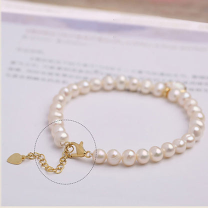 Mythstone 14K Gold Plated Natural Pearl Crystal Shell Charm Bead Bracelet