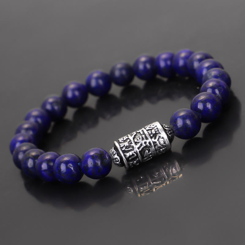 Pulsera positiva con cuentas de Om Mani Padme Hum, pietersita, lazurita natural y piedra mitológica 