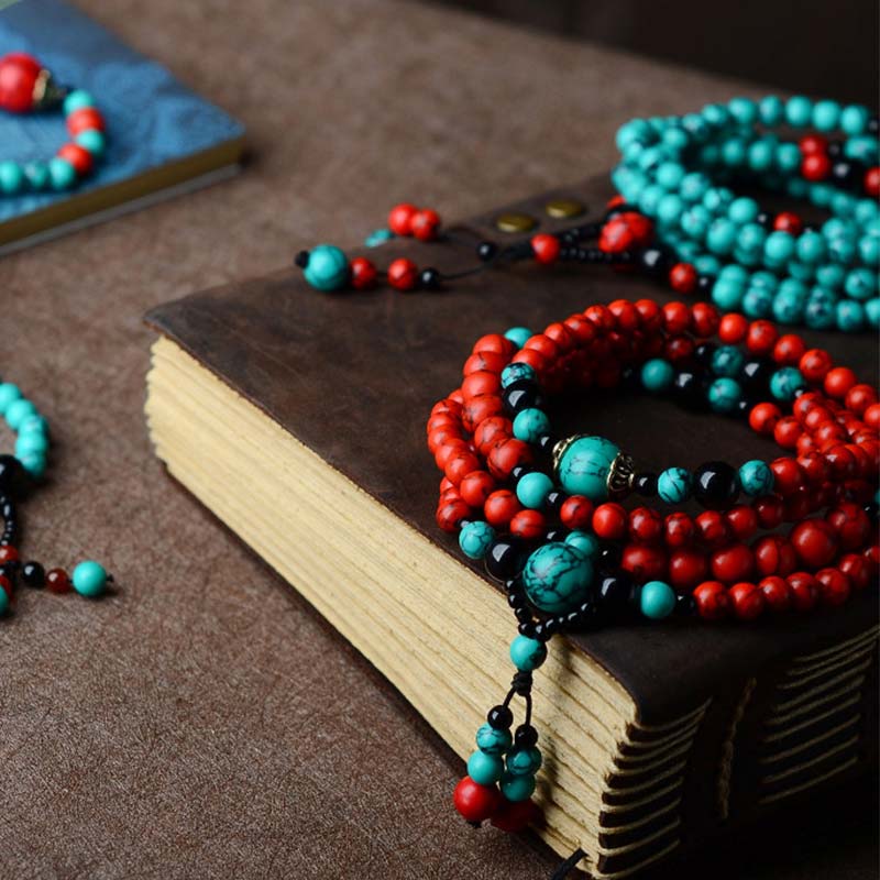 Mythstone Turquoise Black Onyx Red Turquoise Bead Protection Bracelet