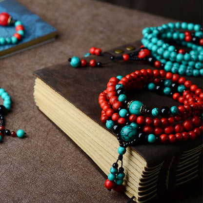 Mythstone Turquoise Black Onyx Red Turquoise Bead Protection Bracelet