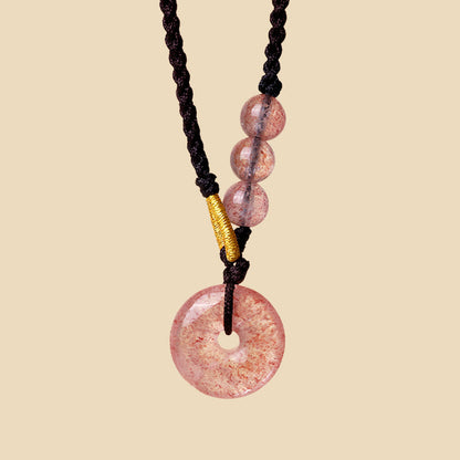 Mythstone Strawberry Quartz Chalcedony Peace Buckle Healing Necklace Pendant