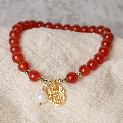 Mythstone Year of the Dragon Red Agate Jade Peace Buckle Fu Character Success Bracelet