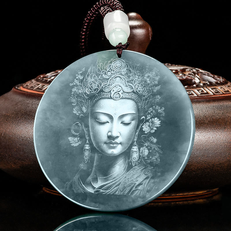 Mythstone Kwan Yin Avalokitesvara Jade Abundance String Necklace Pendant