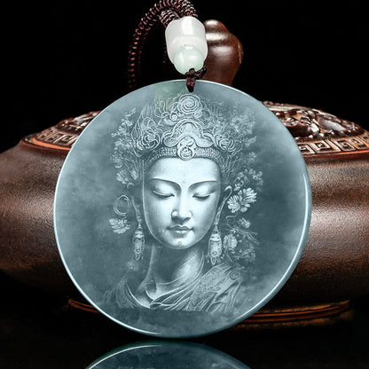 Mythstone Kwan Yin Avalokitesvara Jade Abundance String Necklace Pendant