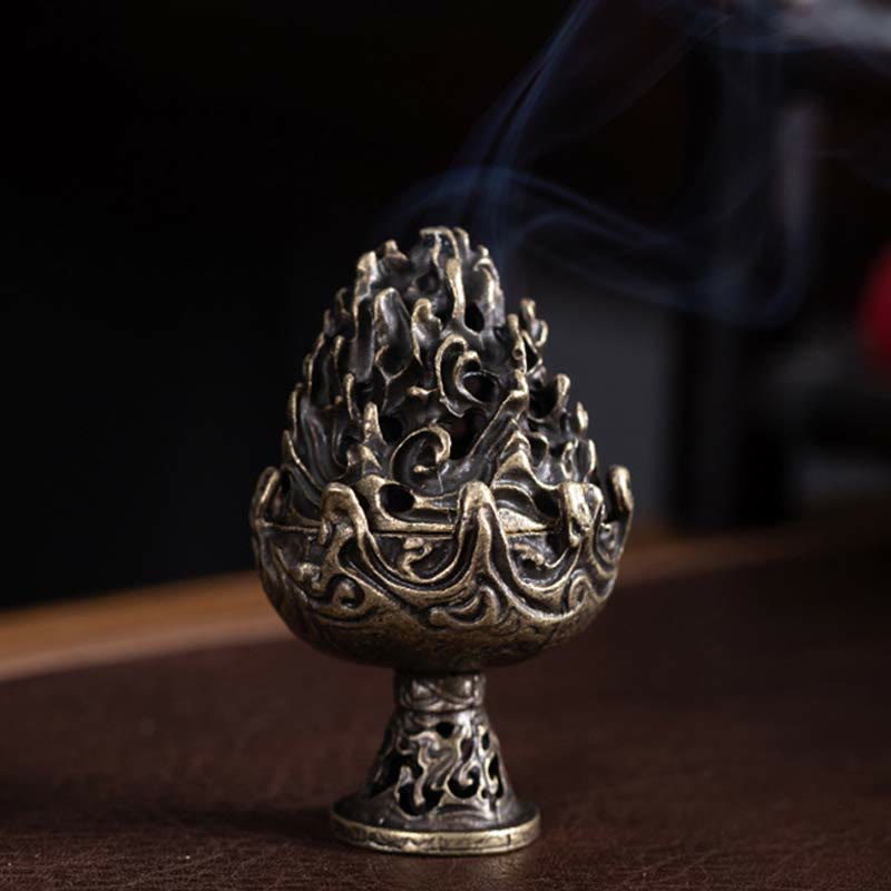 Mythstone Tibetan Mini Mountain Pattern Meditation Copper Alloy Incense Burner