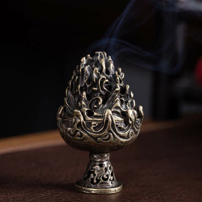 Mythstone Tibetan Mini Mountain Pattern Meditation Copper Alloy Incense Burner