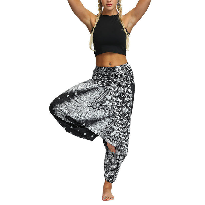 Mythstone Boho Feather Yoga Pants Hippie Harem Trousers Sports Fitness Dance Women's Pants