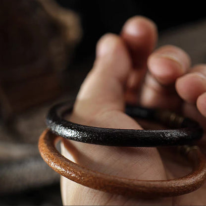 Mythstone Retro Leather Luck Healing Copper Magnetic Buckle Bracelet