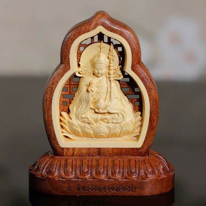 Mythstone Guru Rinpoche Buddha Padmasambhavan Serenity Estatua grabada en madera para decoración