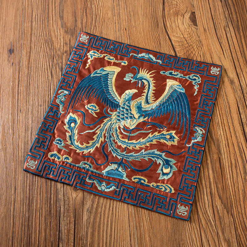 Mythstone Phoenix Dragon Kirin Embroidery Cup Mat Pad Tea Cup Coaster Kung Fu Tea Mat