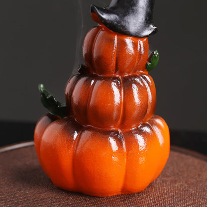 Mythstone Halloween Pumpkins Ghost Resin Backflow Smoke Fountain Incense Burner Decoration