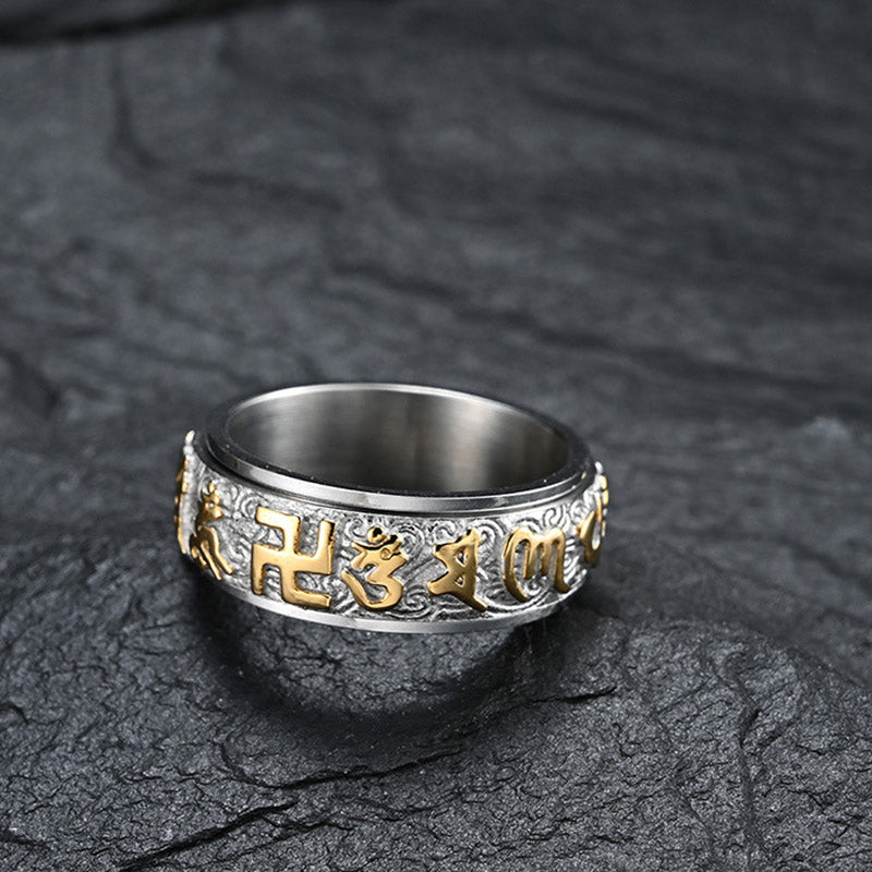 Mythstone Six True Words Balance Calm Titanium Steel Ring