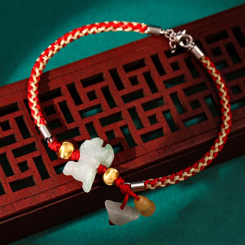 Pulsera de hilo rojo de jade y prosperidad del zodíaco chino Mythstone