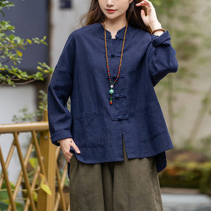 Mythstone Frog-Button Design Shirt Tai Chi Meditation Top Clothing Ramie Linen Jacket