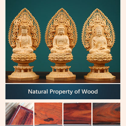 Mythstone Handmade Sakyamuni Kwan Yin Avalokitesvara Ksitigarbha Bodhisattva Statue Boxwood Grounding Home Decoration